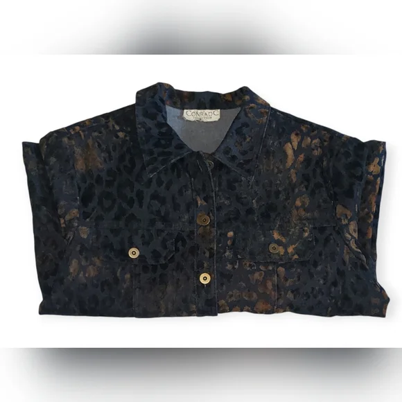 Conrad C Collection Textured Leopard Print Jean Jacket EUC - Picture 3 of 4